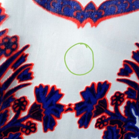 Hale Bob Silk Chiffon Velvet Burnout Blue Orange Kimono Tunic Top Size Small - Picture 8 of 8